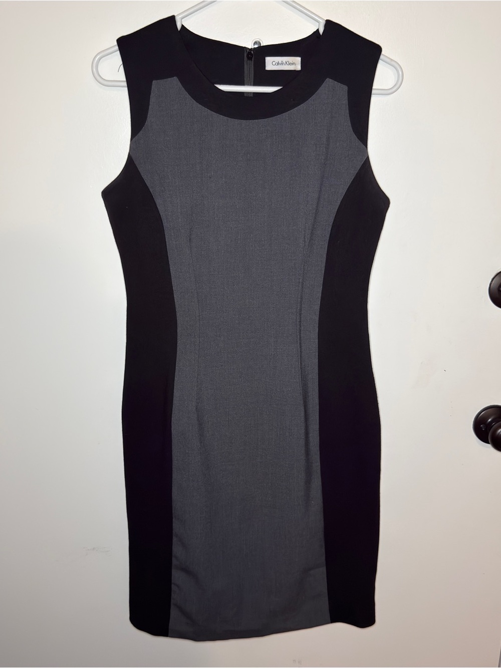 Calvin Klein Black and Gray Colorblock Midi Sheath Dress